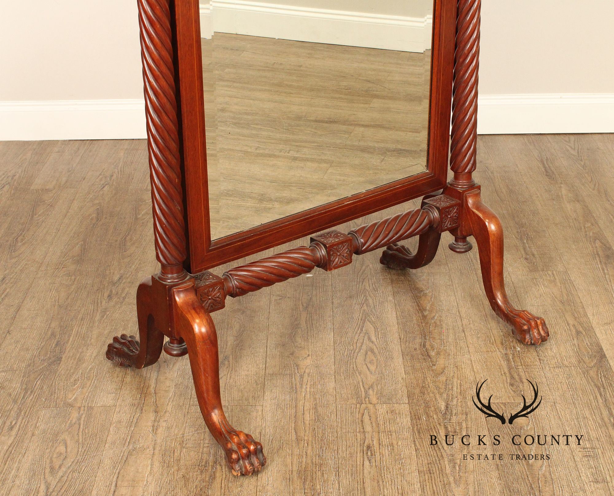 Antique Renaissance Revival Carved Mahogany Cheval Mirror