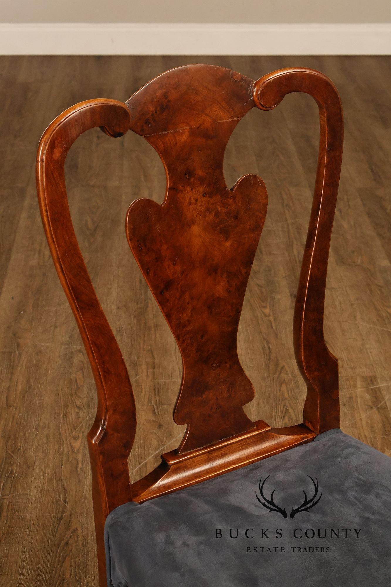 Georgian Style Set of Ten Carved Burlwood Dining Chairs