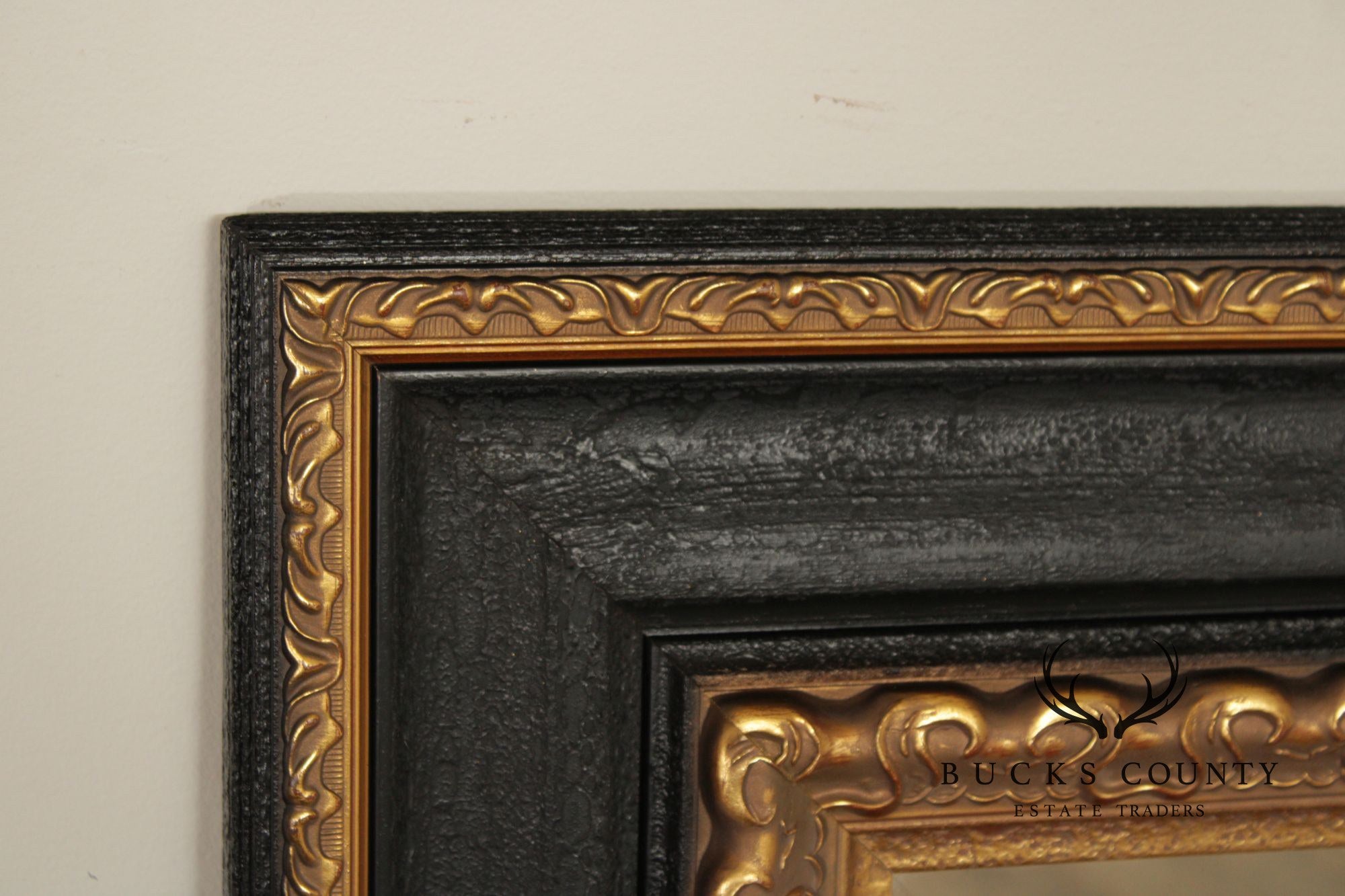 Vintage Ebonized and Partial Gilt Wall Mirror
