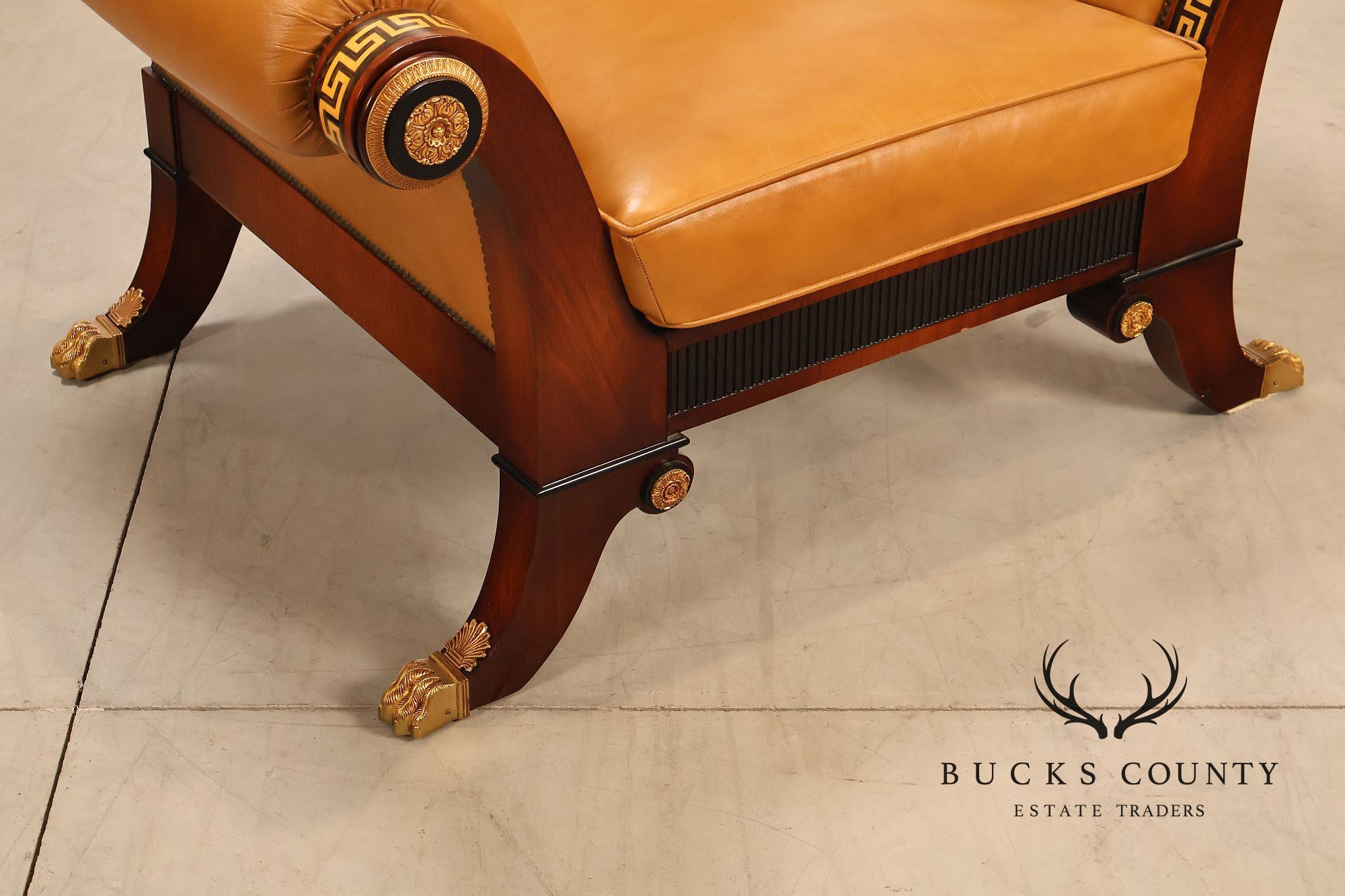 Empire Style Mahogany And Leather Armchair With Gilt Bronze Mounts