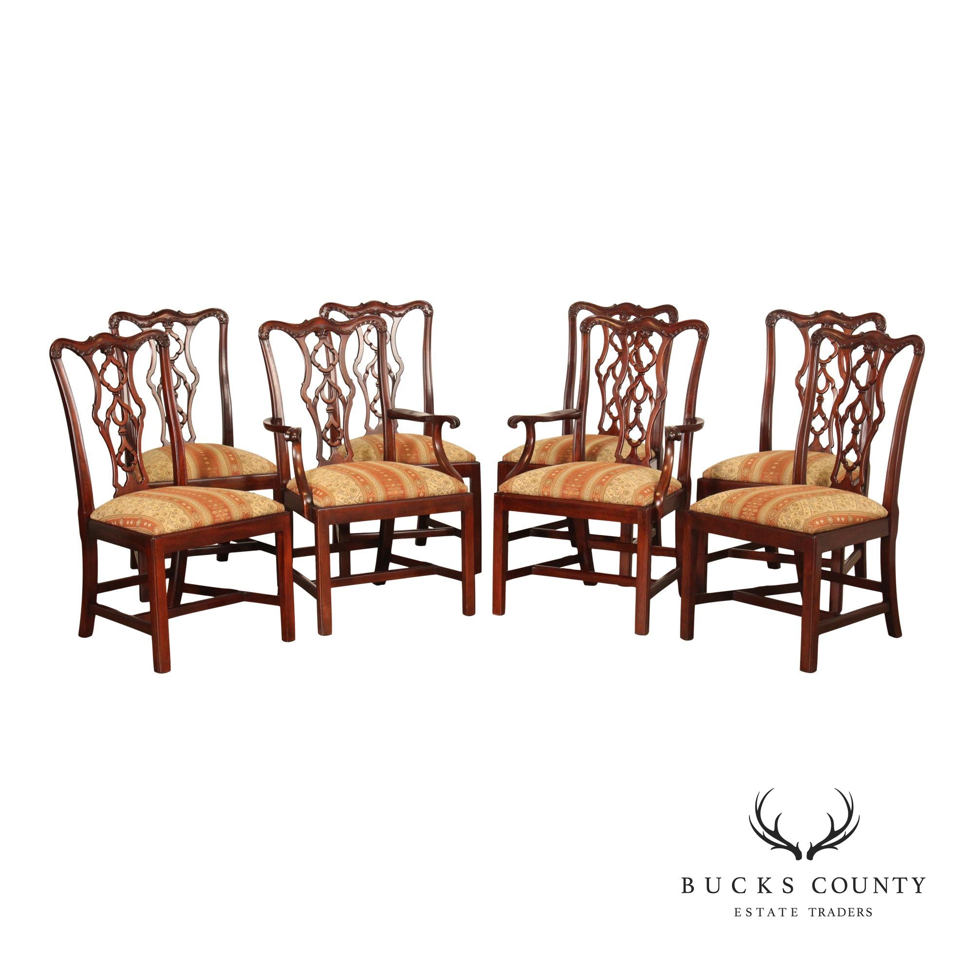 Henkel Harris Chippendale Style Set of Eight Mahogany Dining Chairs