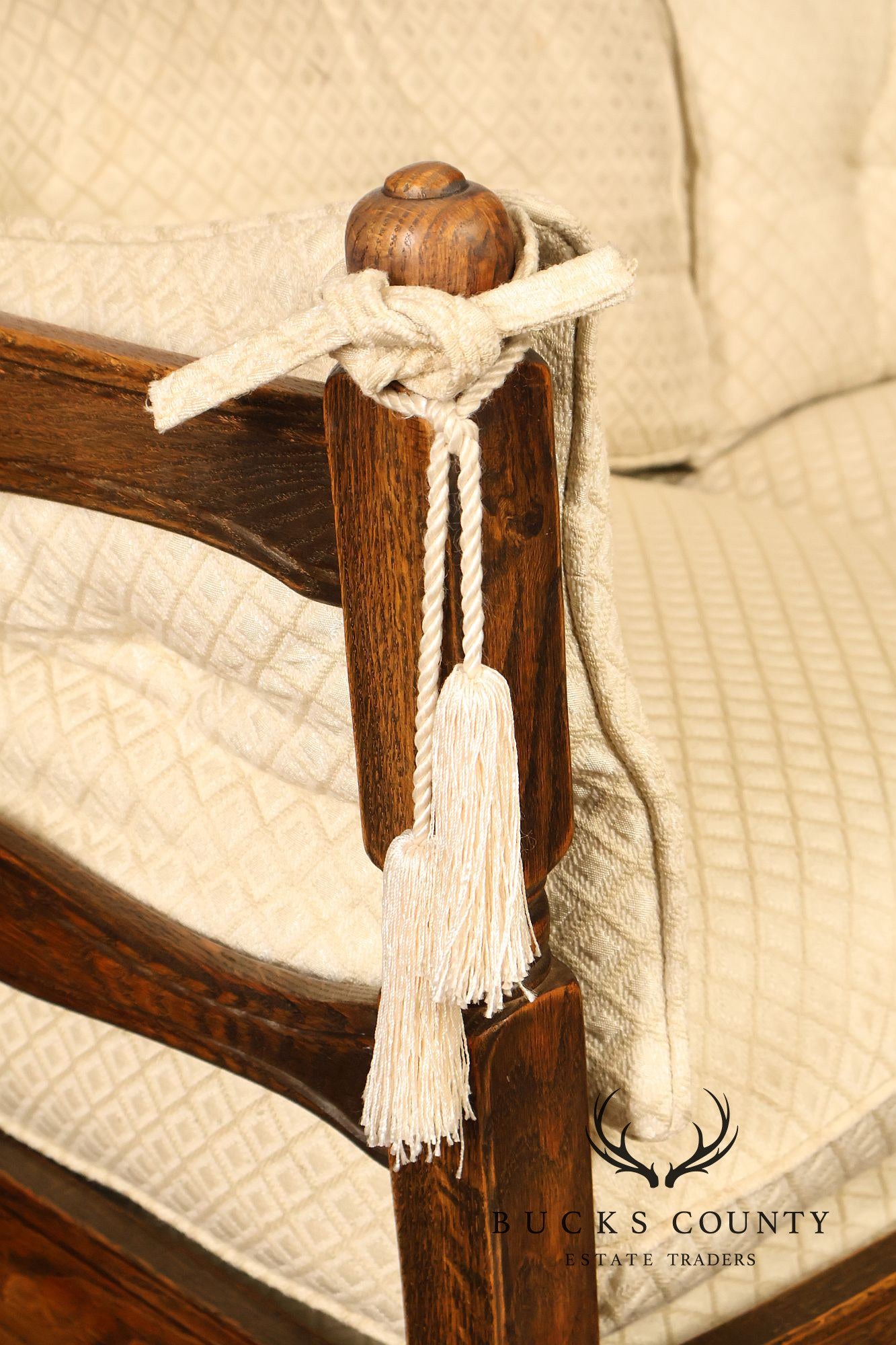 French Country Style Carved Oak Frame Three Seat Sofa