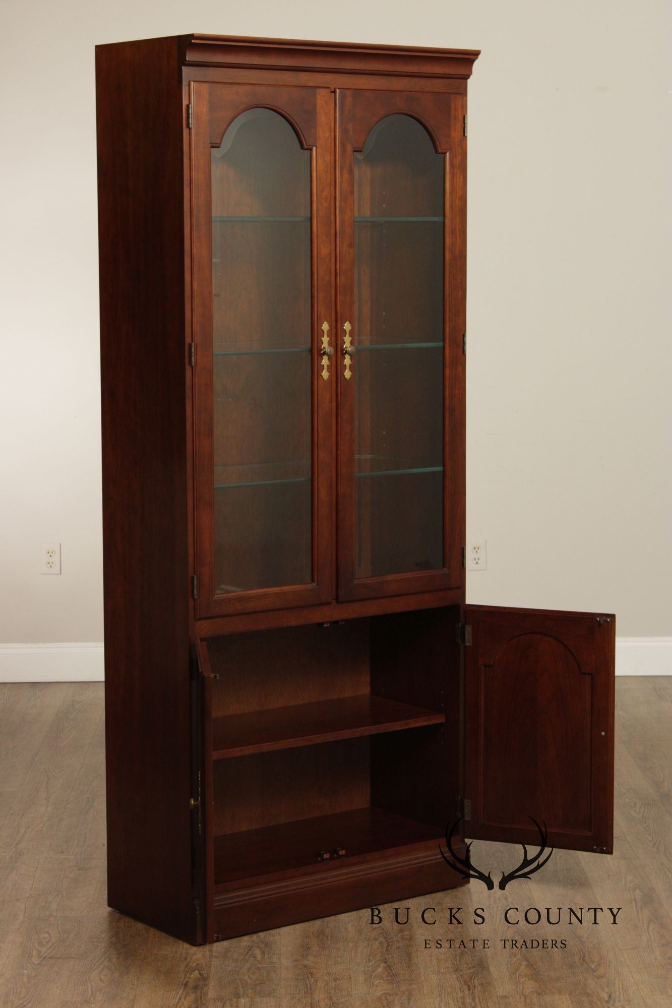 Stickley Traditional Pair of Cherry Bookcase Display Cabinets