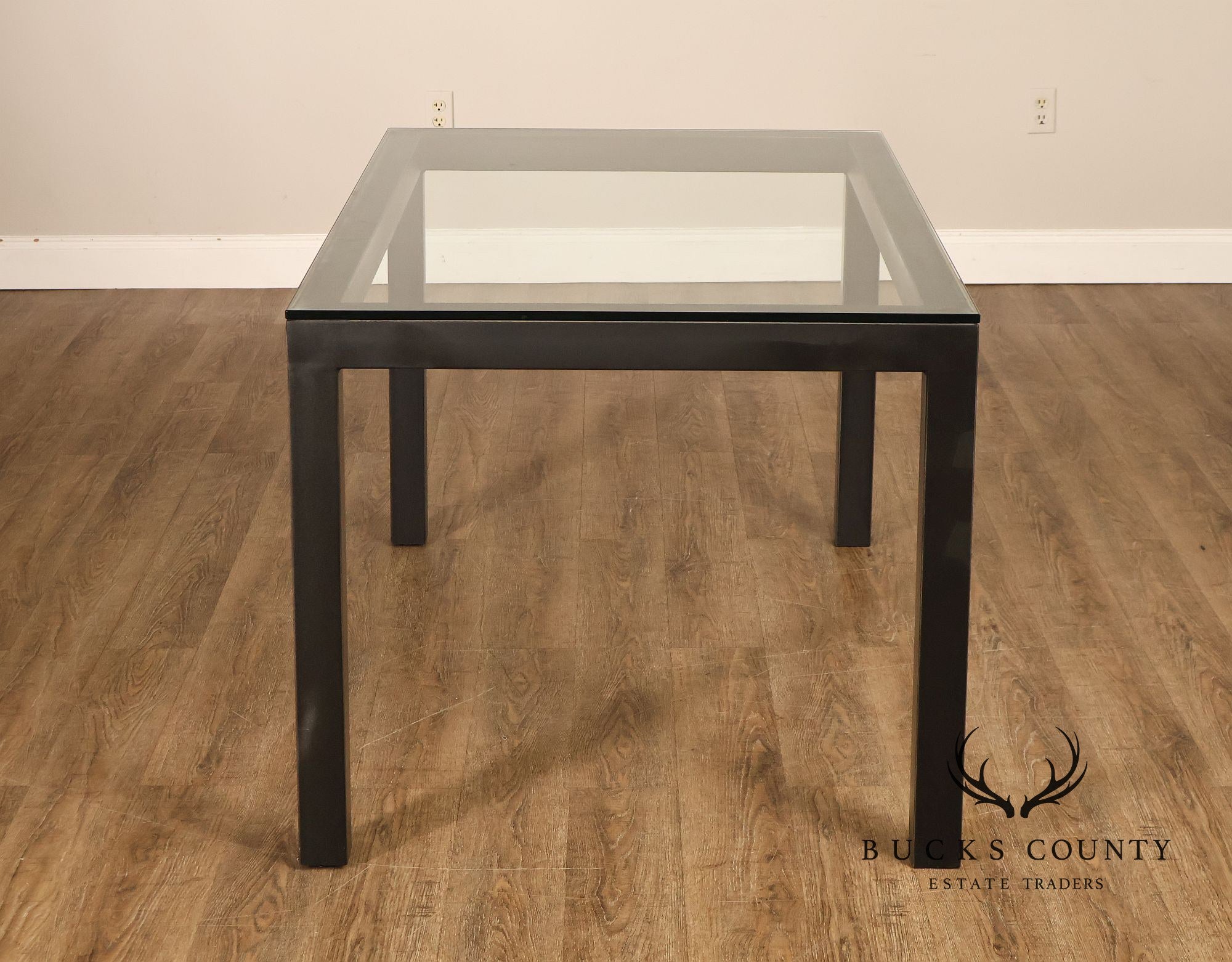 Mitchell Gold + Bob Williams Modern  Parsons Style Glass Top Dining Table