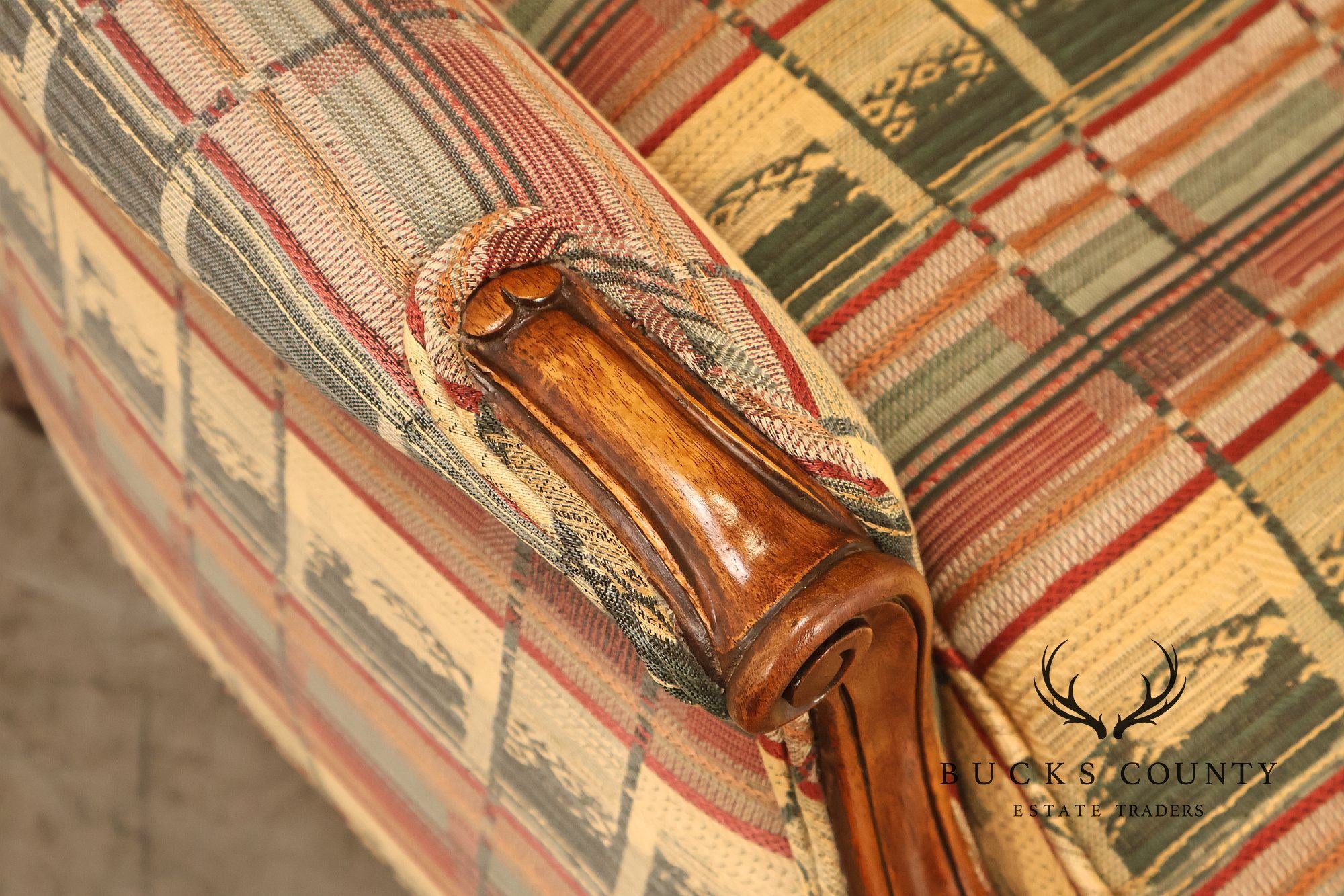 Vintage Channel Back Carved Frame Wingback Armchair