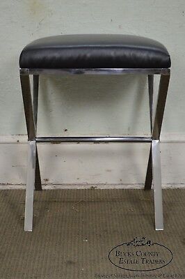 X Base Pair of Chrome & Leather Stools