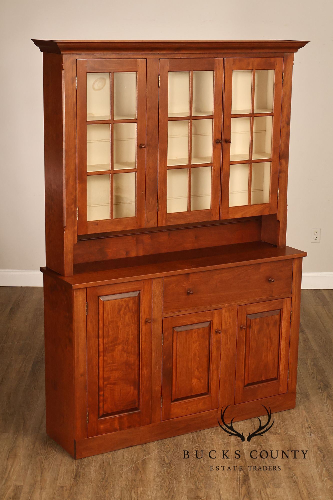 D.R. Dimes Cherry Two Piece Step Back Country Hutch Cabinet