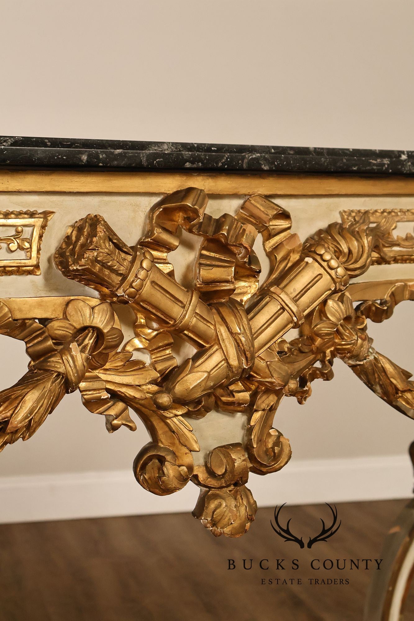 Louis XV Style Giltwood And Painted Demilune Marble Top Console Table