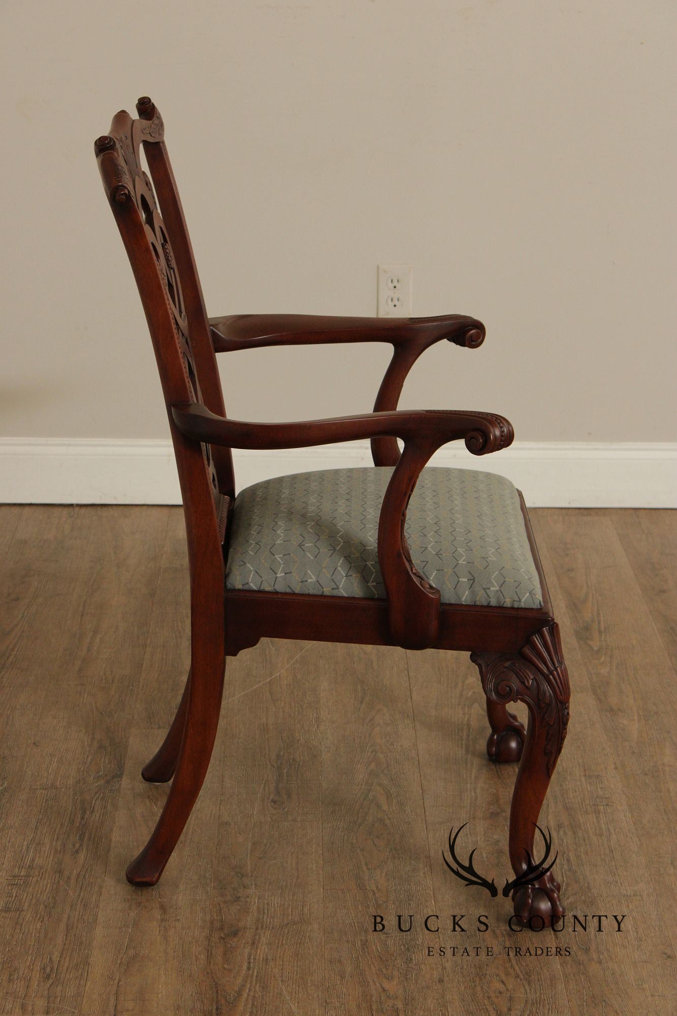 Maitland Smith Georgian Style Carved Mahogany Armchair