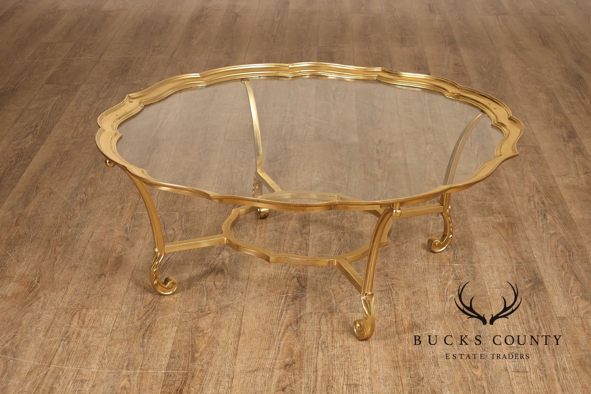 LaBarge Scalloped Brass And Glass Coffee Table