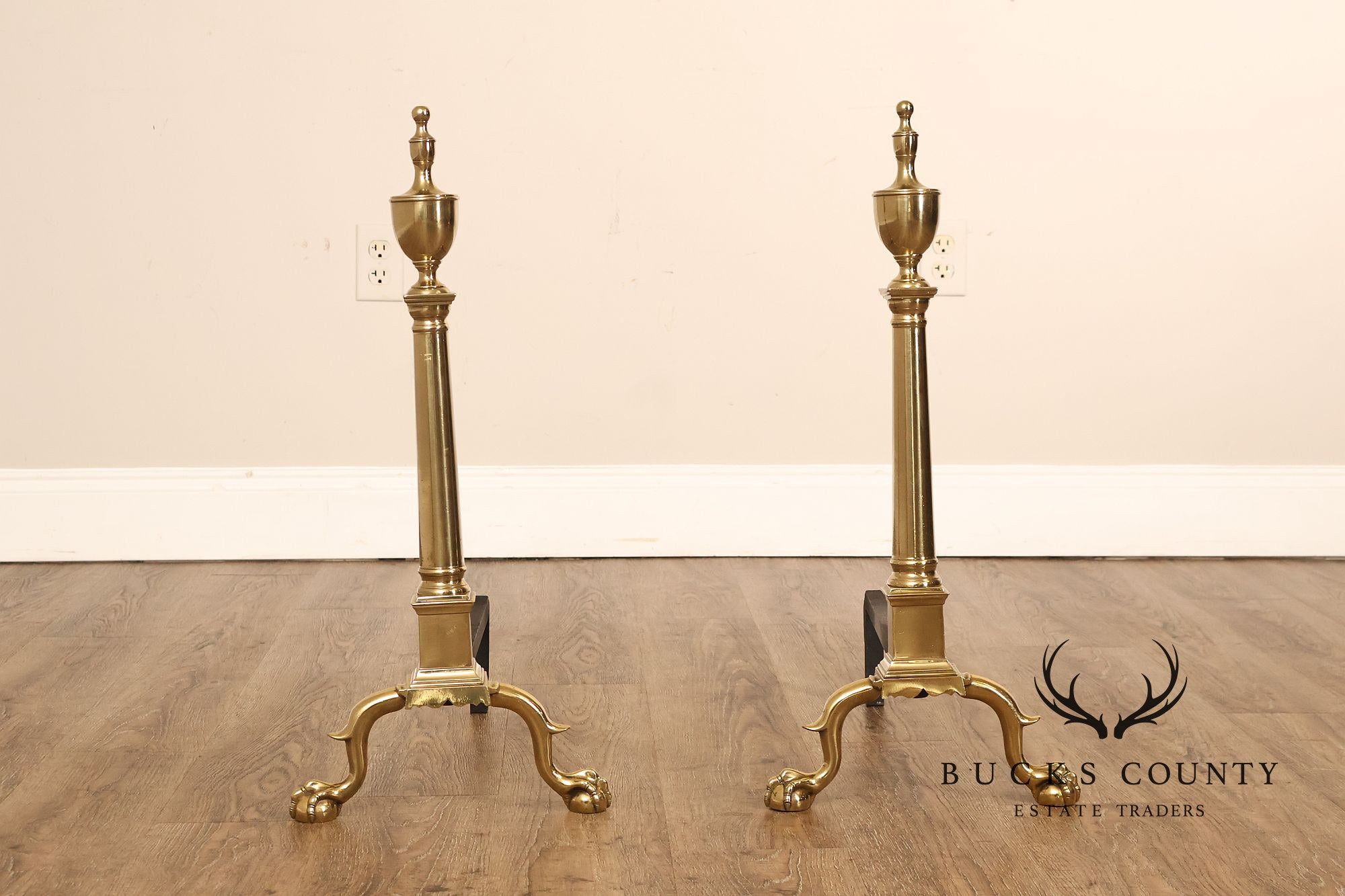 Federal Style Pair Of Brass Andirons