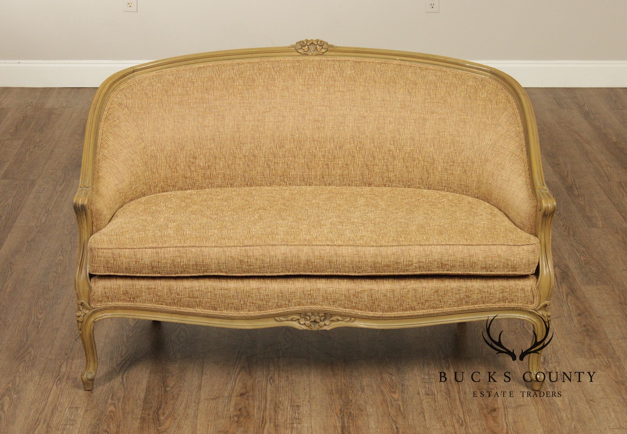 French Louis XV Style Distress Painted Settee Loveseat