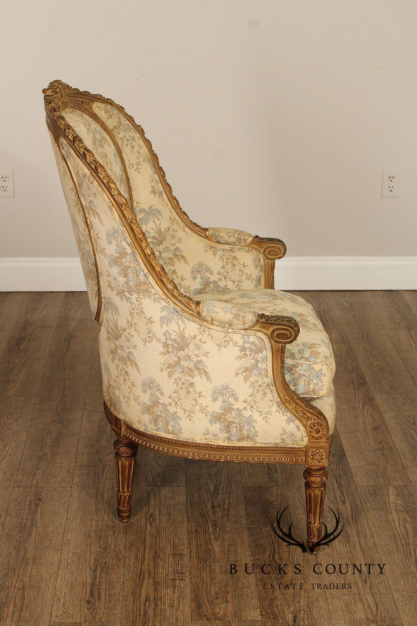 Antique French Louis XVI Style Giltwood Bergère Chair