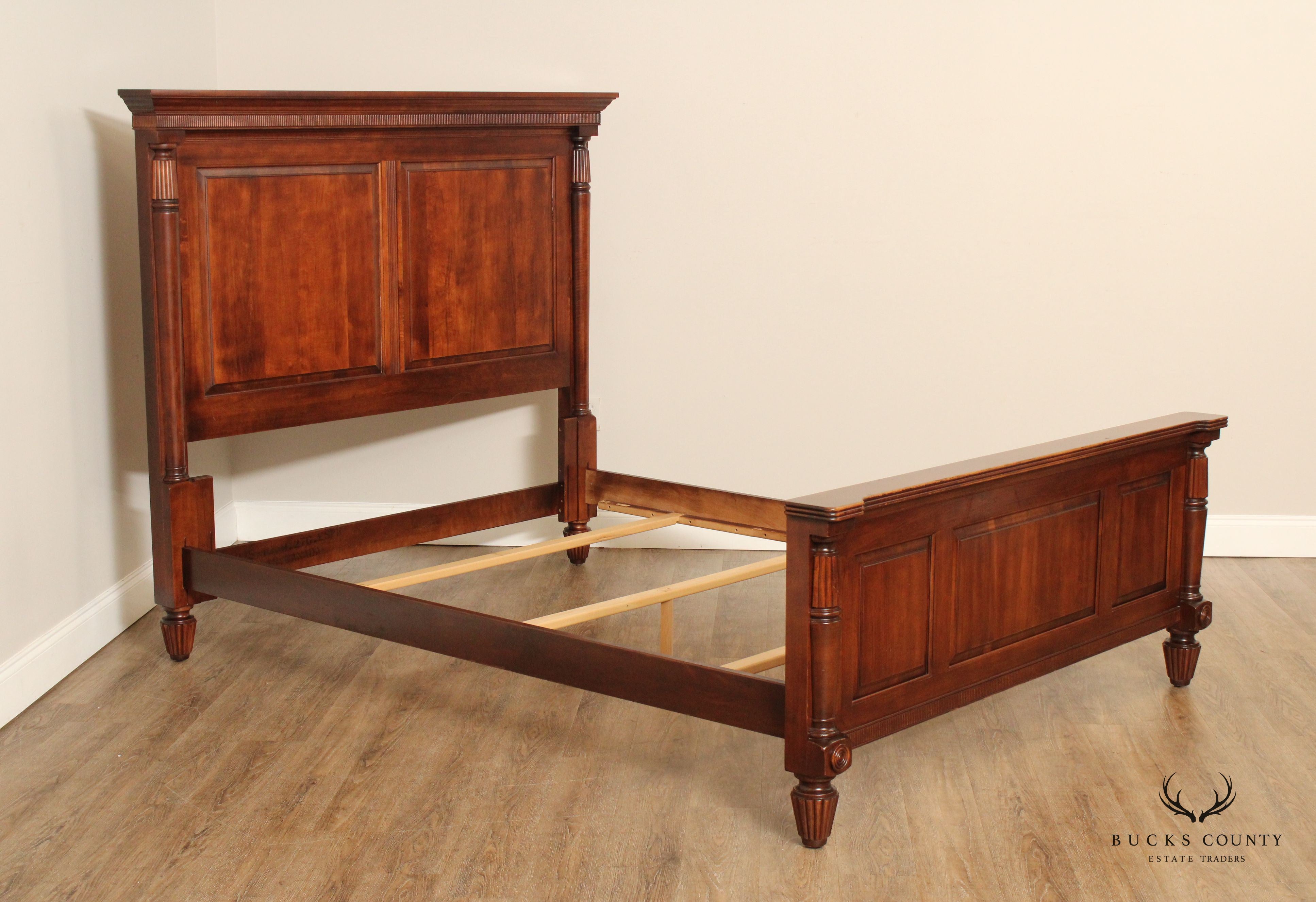 Traditional Style Queen Cherry Panel Bed Frame