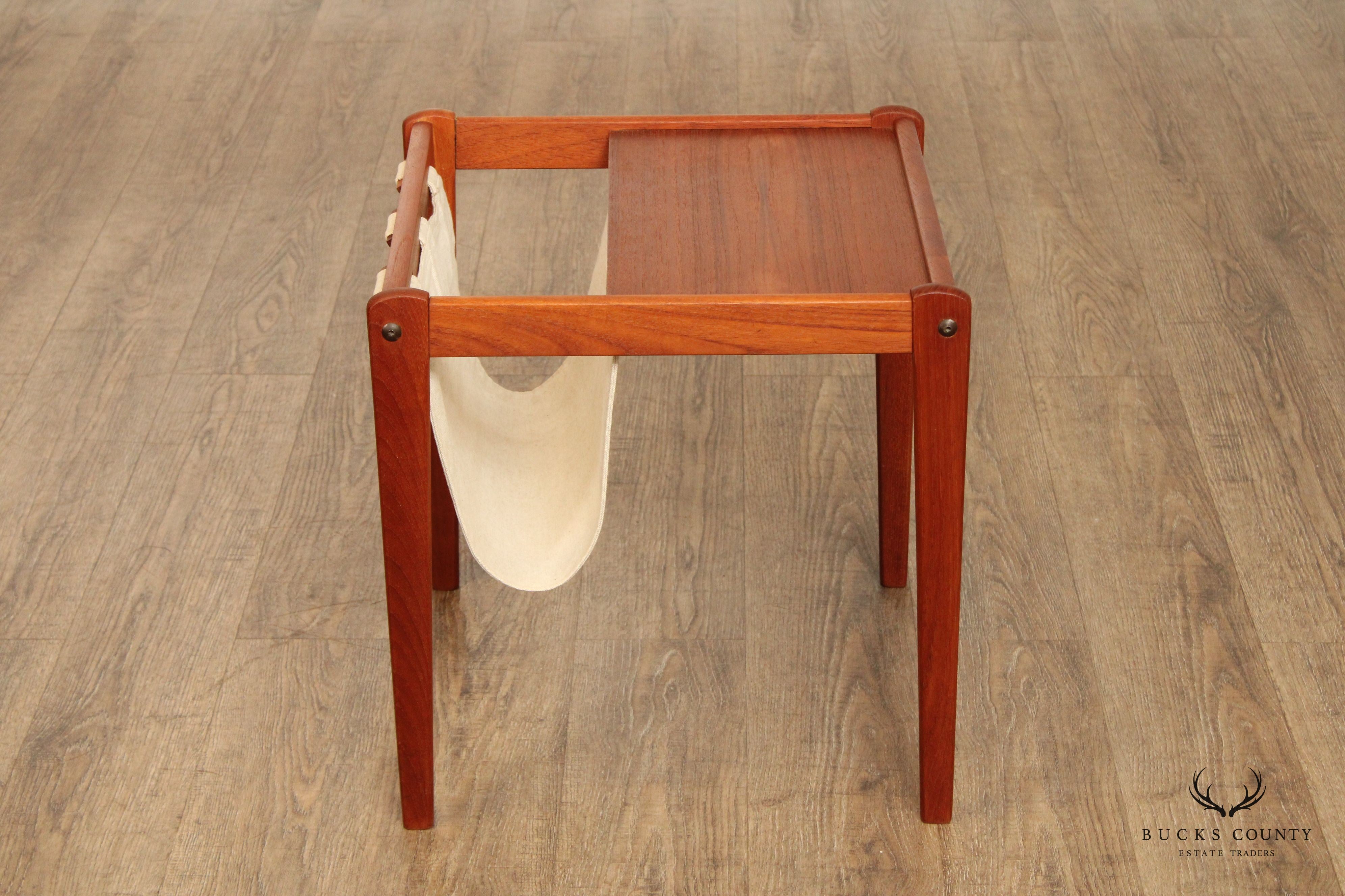 Brdr Furbo Danish Modern Teak and Linen Magazine Stand