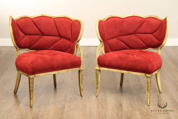 French Art Deco Pair of Leaf Form Upholstered Chairs