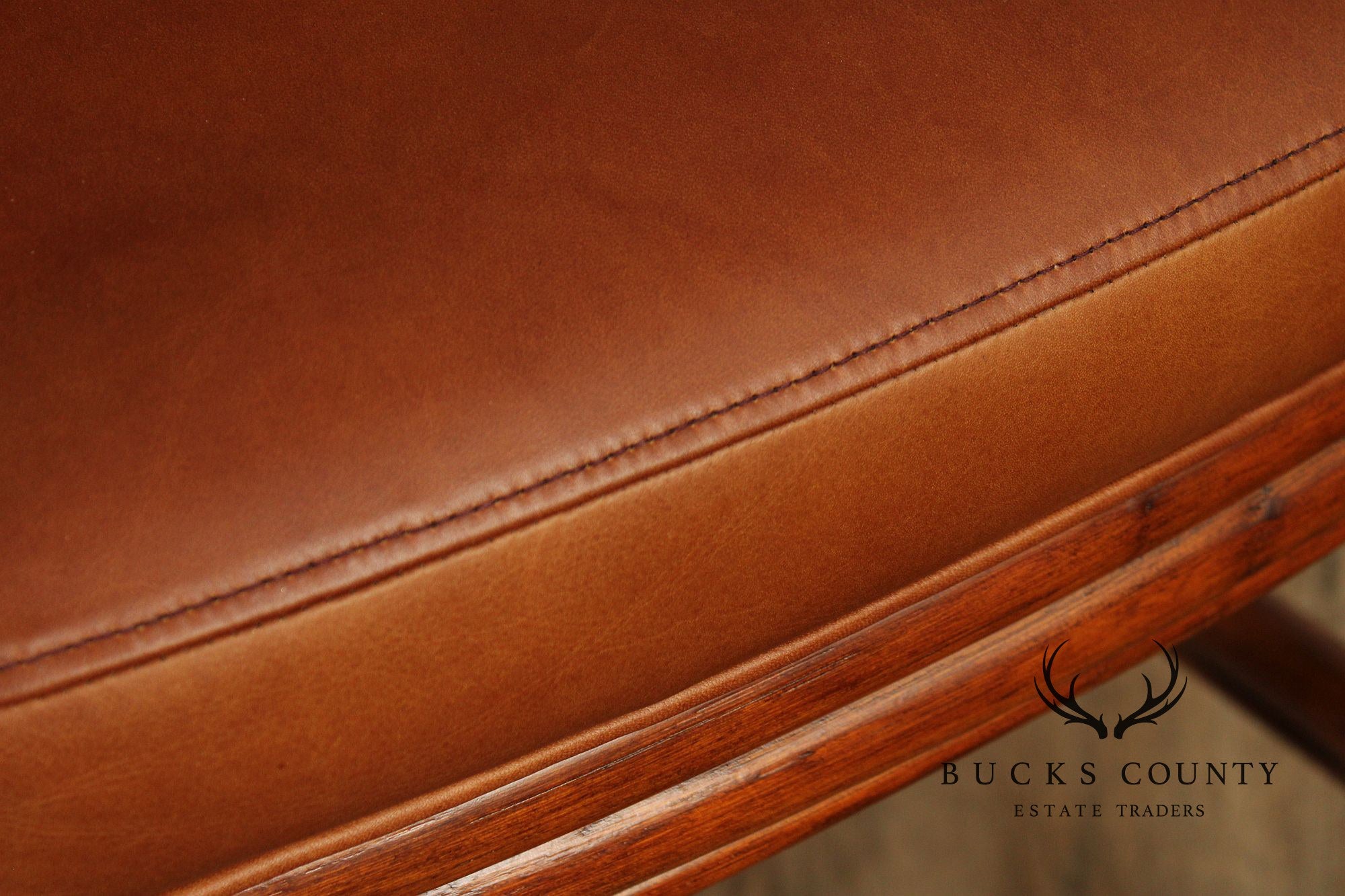 Pair Of Ethan Allen Leather And Rattan Bar Stools