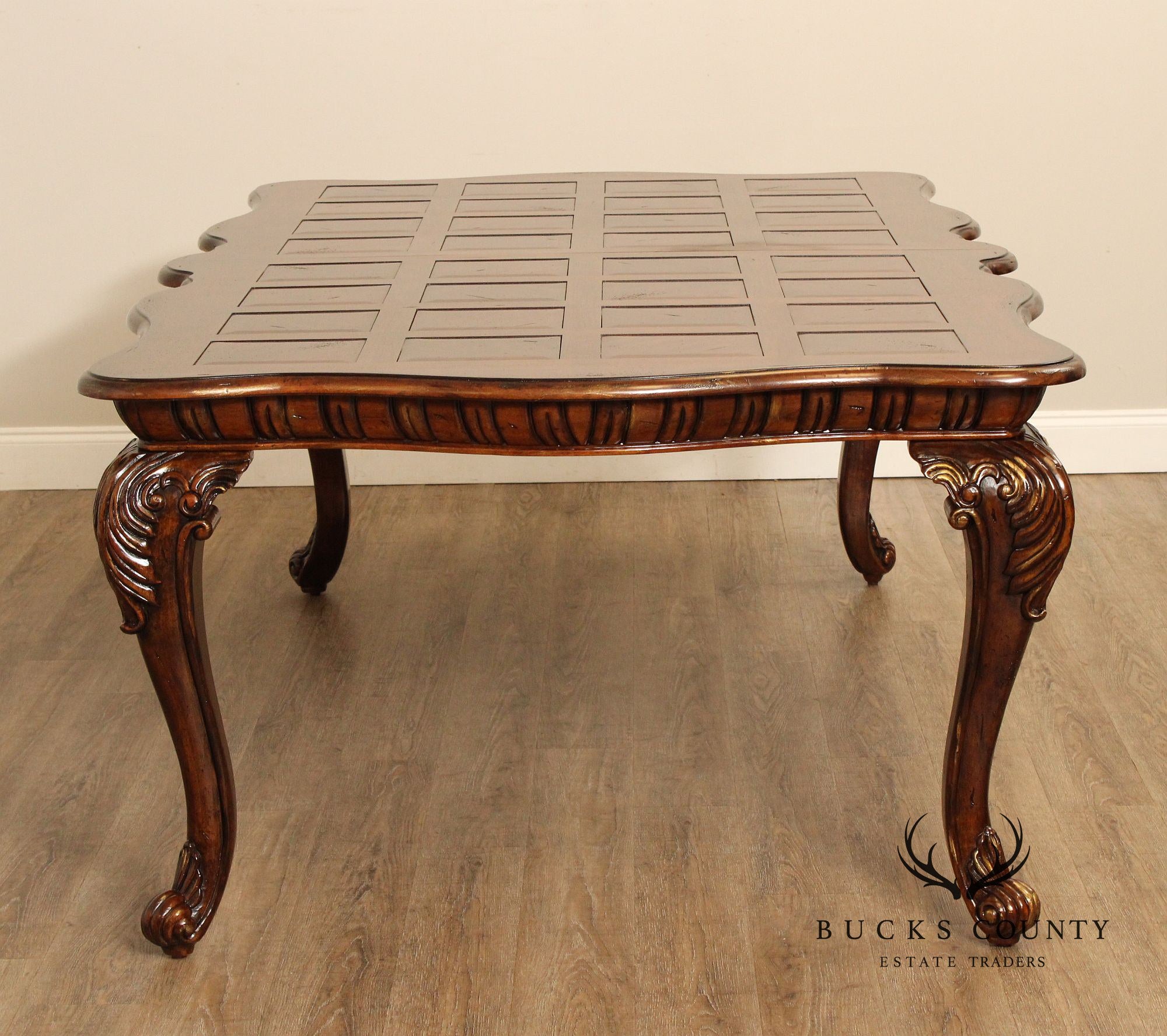 French Louis XV Style Expandable Parquetry Top Dining Table