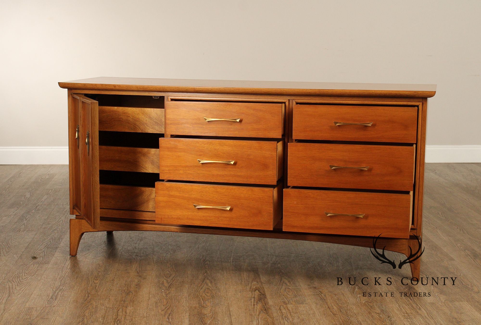 Kent Coffey 'The Wharton' Mid Century Modern Walnut Triple Dresser