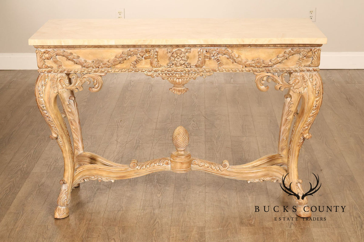 Maitland-Smith Rococo Style Carved Console Table With Tessellated Stone Top