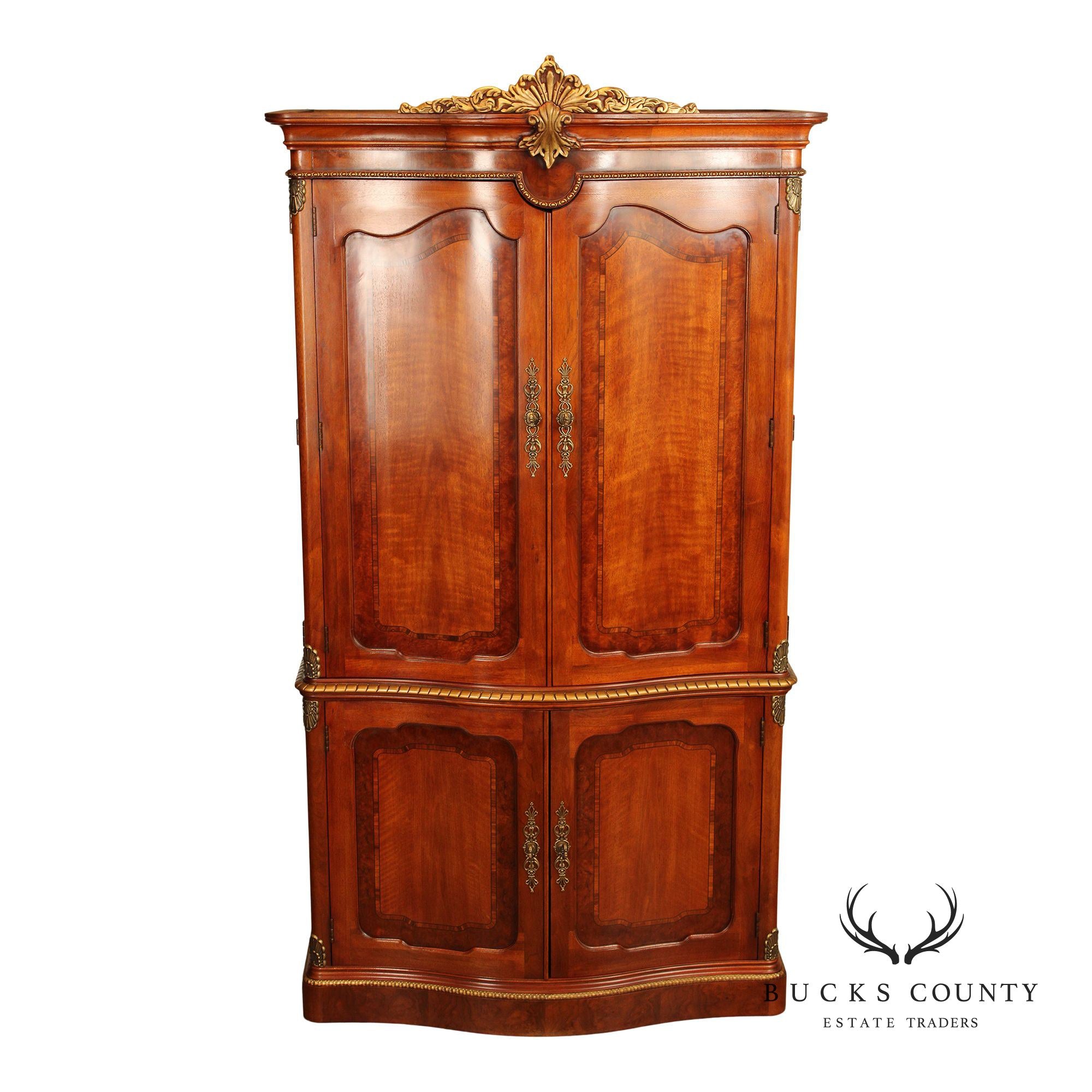 Henredon French Regency Style Four Door Walnut Armoire