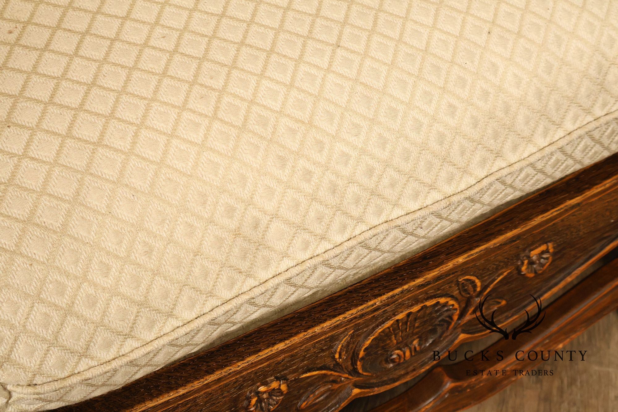 French Country Style Carved Oak Frame Three Seat Sofa