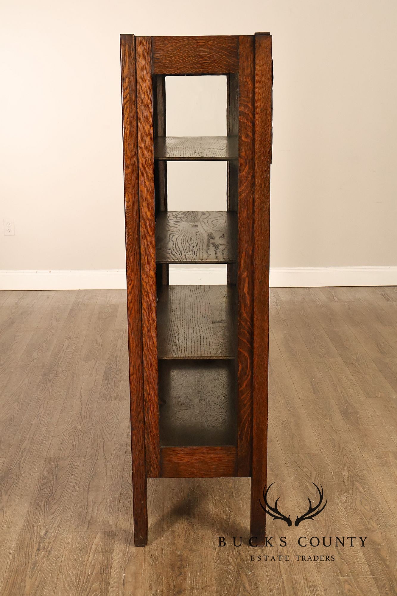 Antique Grand Rapids Oak Arts & Crafts Glass Door Bookcase Cabinet