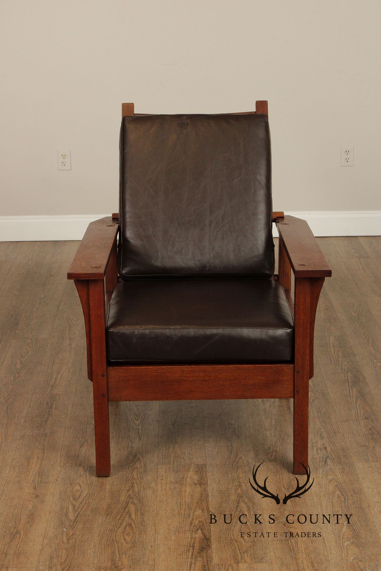 Antique Mission Oak and Leather Reclining Morris Chair