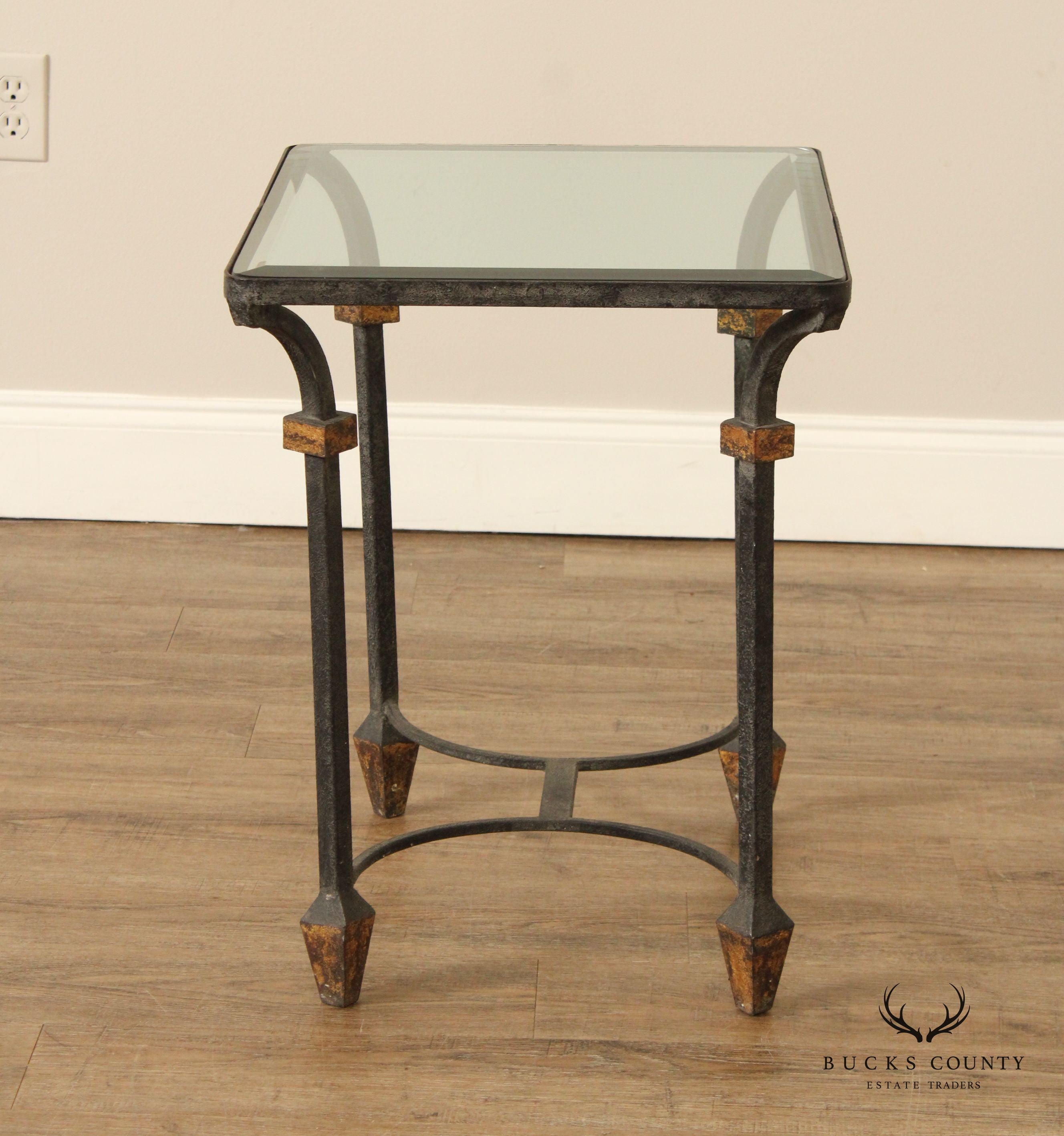 Industrial Style Iron Glass Top Occasional Table