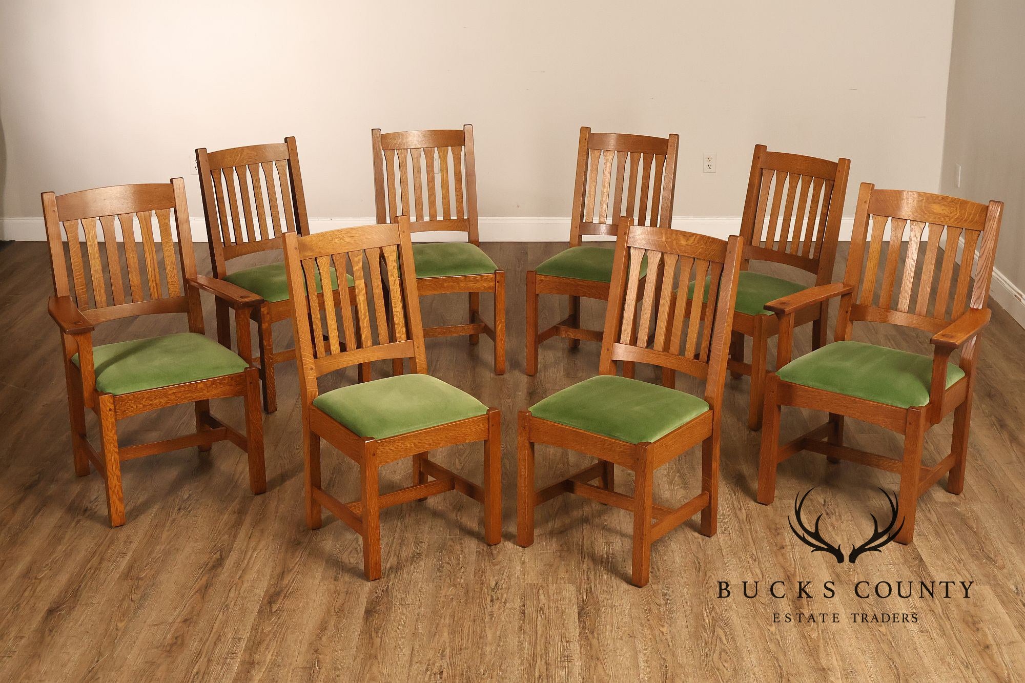 Stickley Mission Collection Set Of 8 Oak Cottage Dining Chairs In 35 Fayetteville Finish