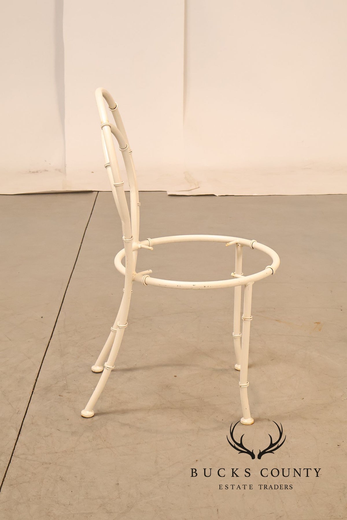 Vintage White Painted Wrought Iron Outdoor Chair Frame