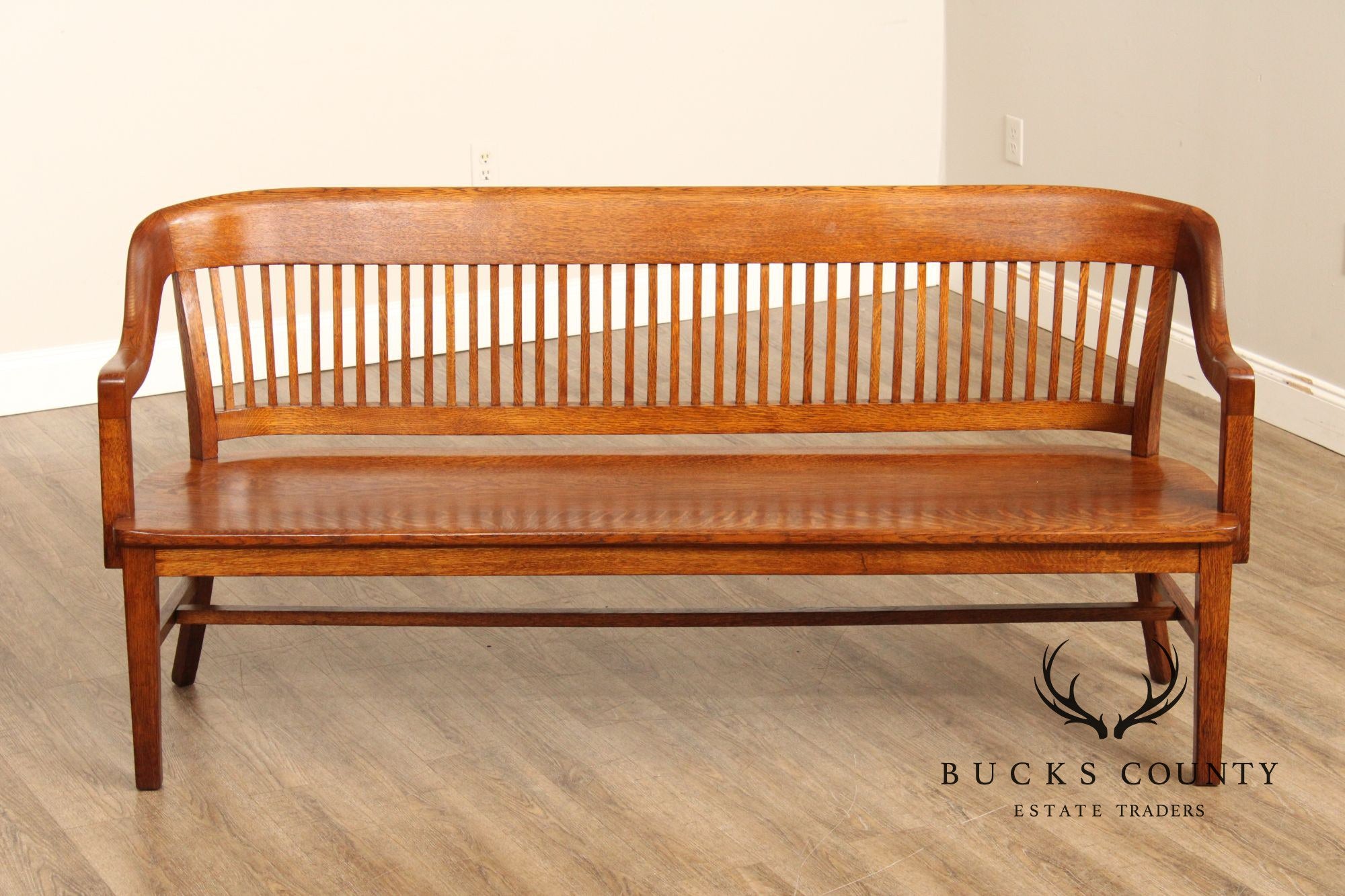 W.H. Gunlocke Antique Oak Courthouse Bench