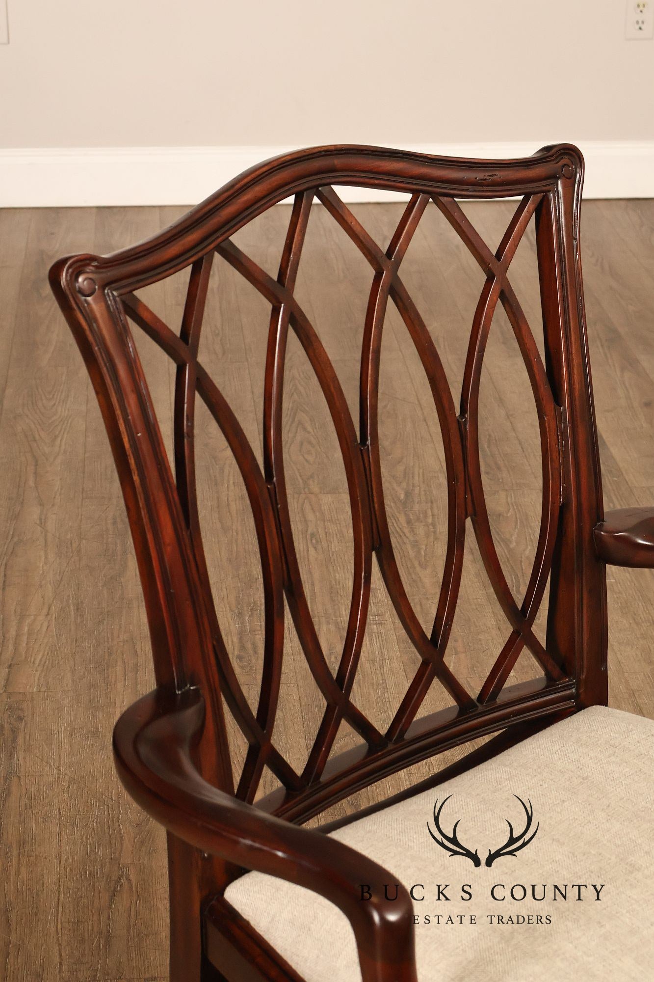 Theodore Alexander Pair Of Trellis Mahogany Dining Armchairs