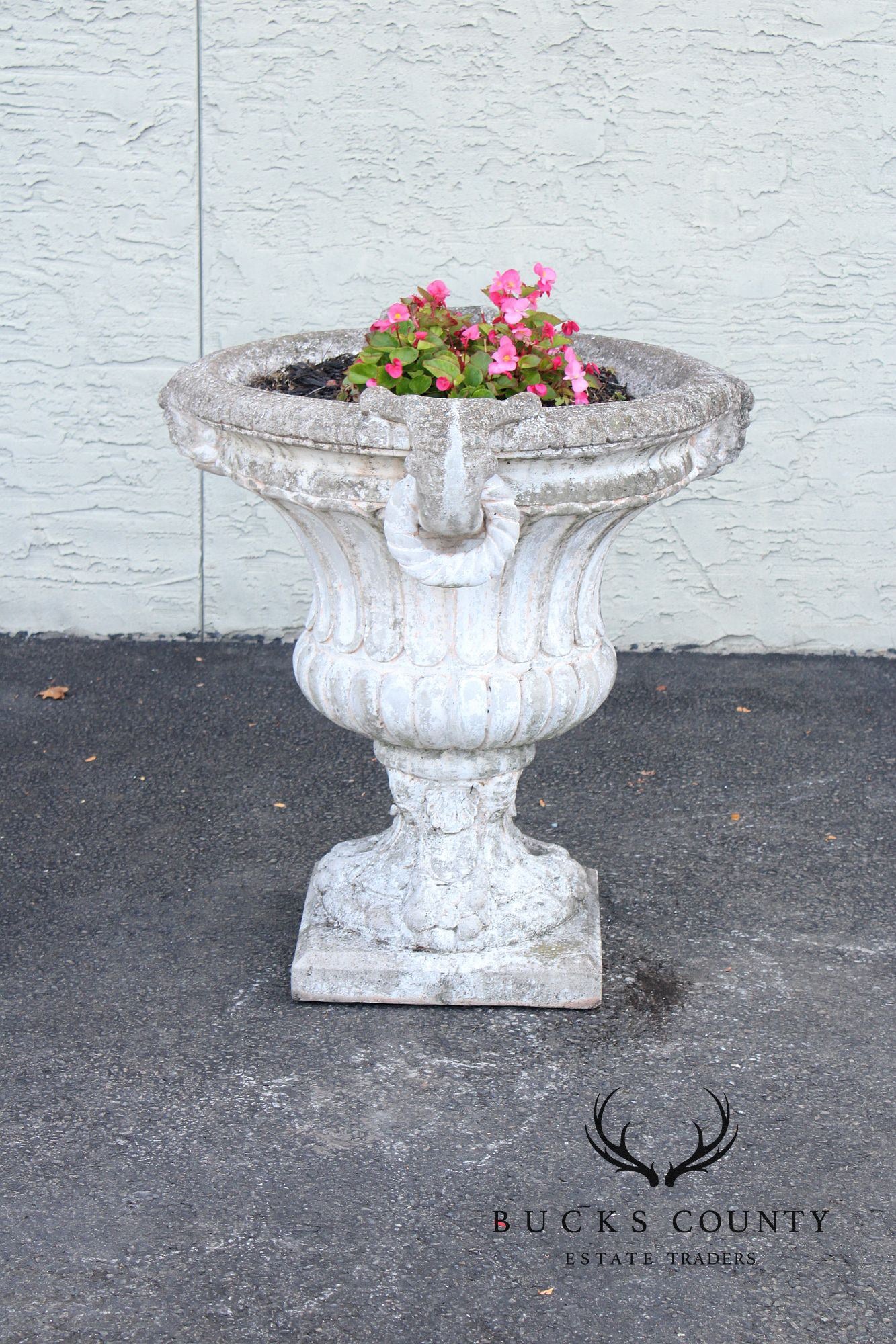 Classical Style Pair of Cast Stone Garden Urns