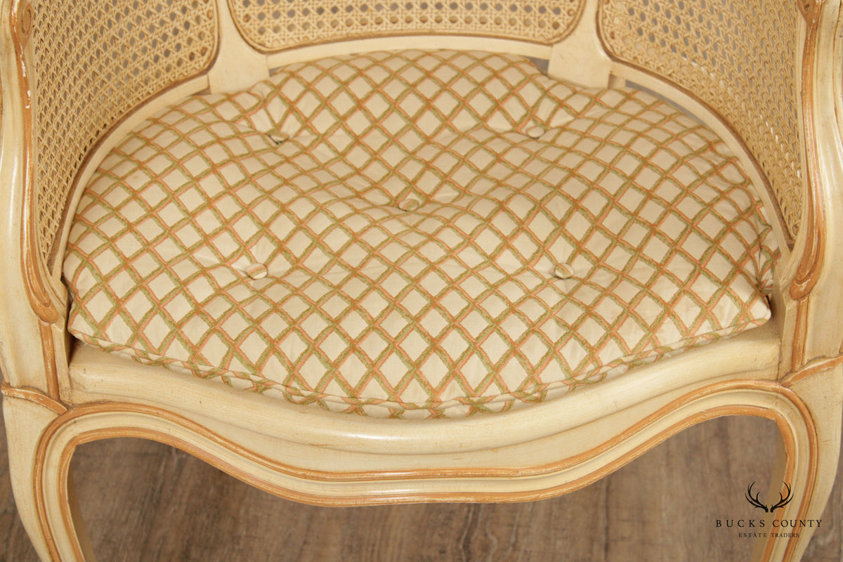 Kindel French Louis XV Style Cane Barrel Back Accent Chair