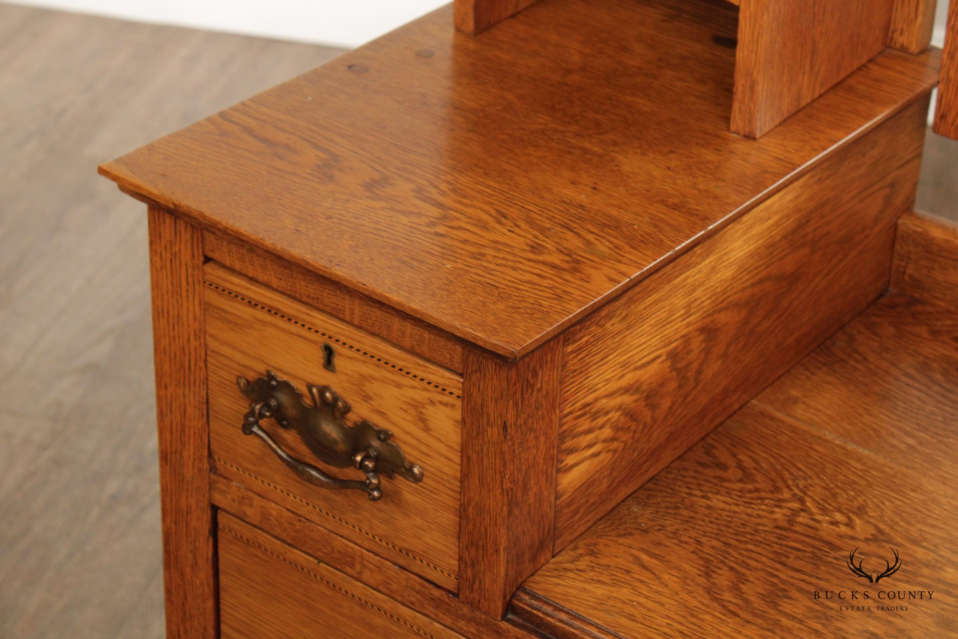 English Arts & Crafts Antique Oak Chest of Drawers with Mirror