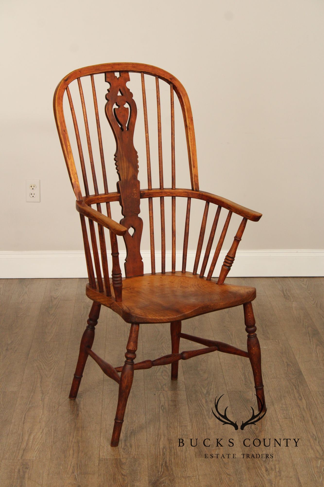 Antique Windsor Style High Back Armchair With Saddle Seat
