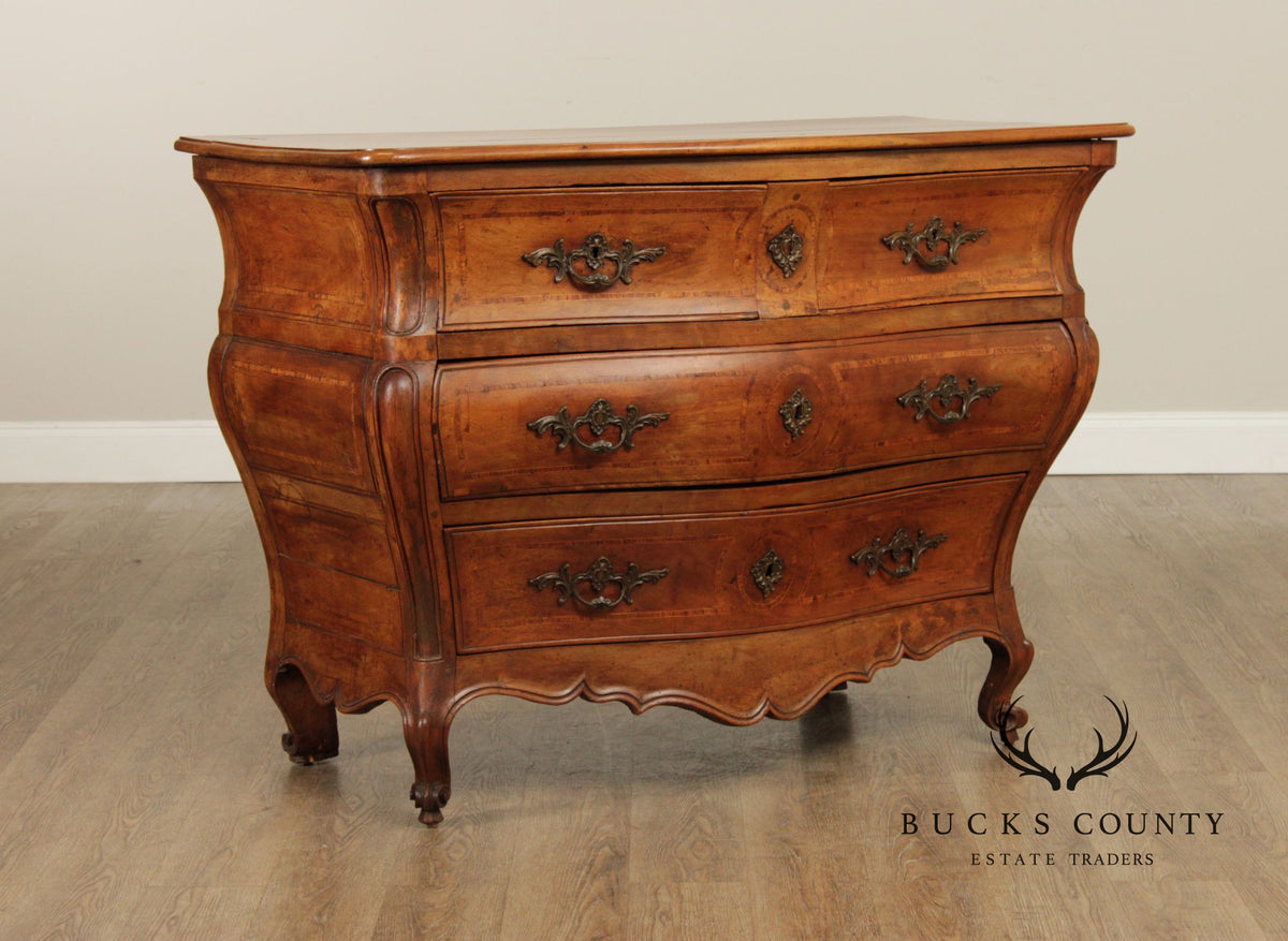 Antique French Louis XV Style Inlaid Bombe Commode Chest