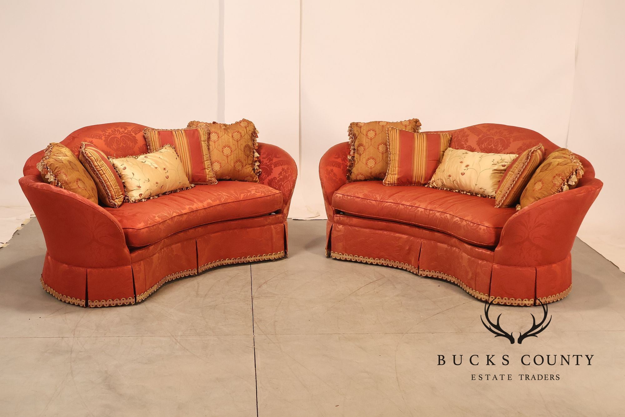 Hickory Chair Company Pair Of Custom Upholstered Silk Damask Sofas