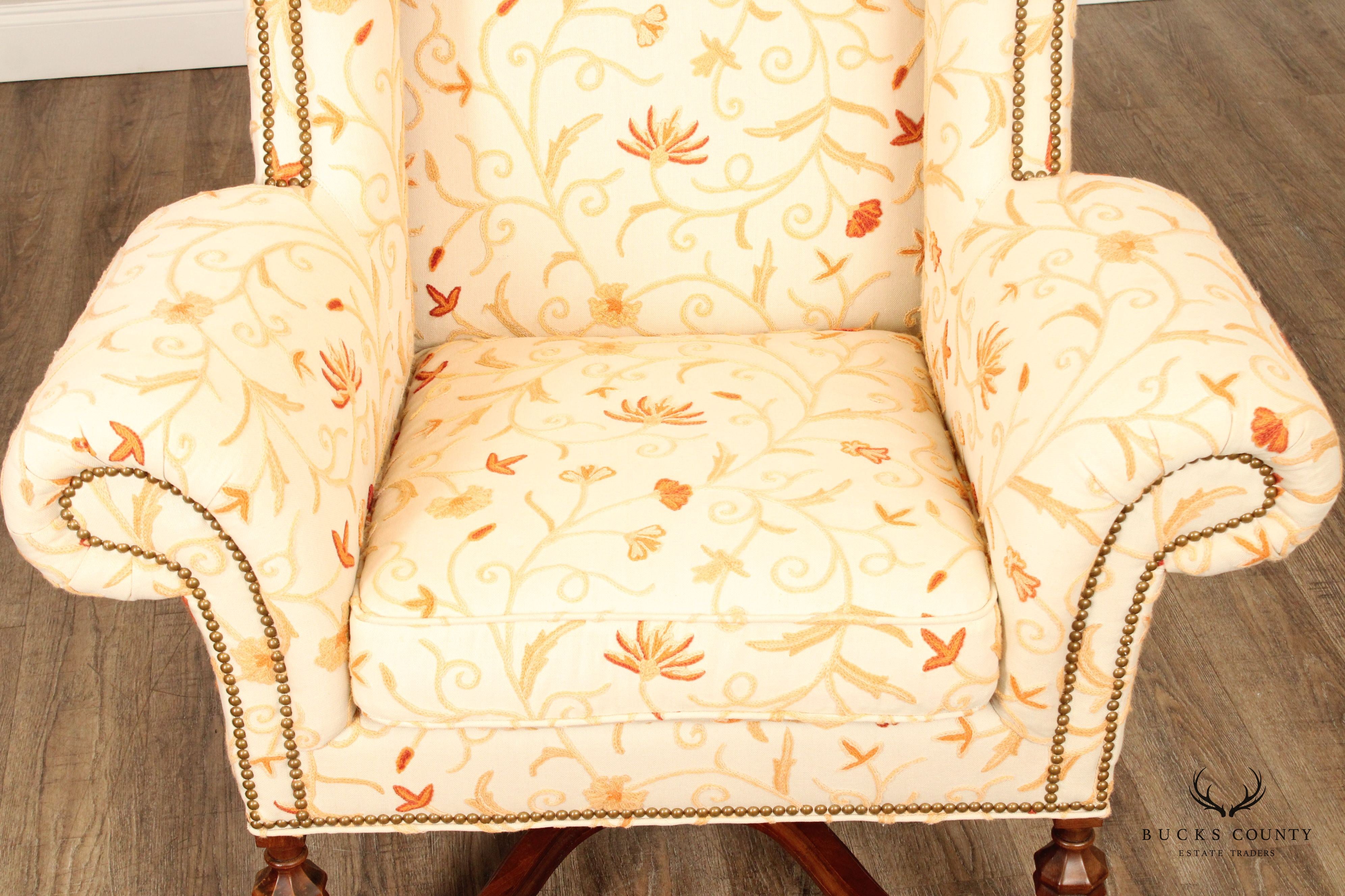 Lee Jofa William & Mary Style Wingback Lounge Chair