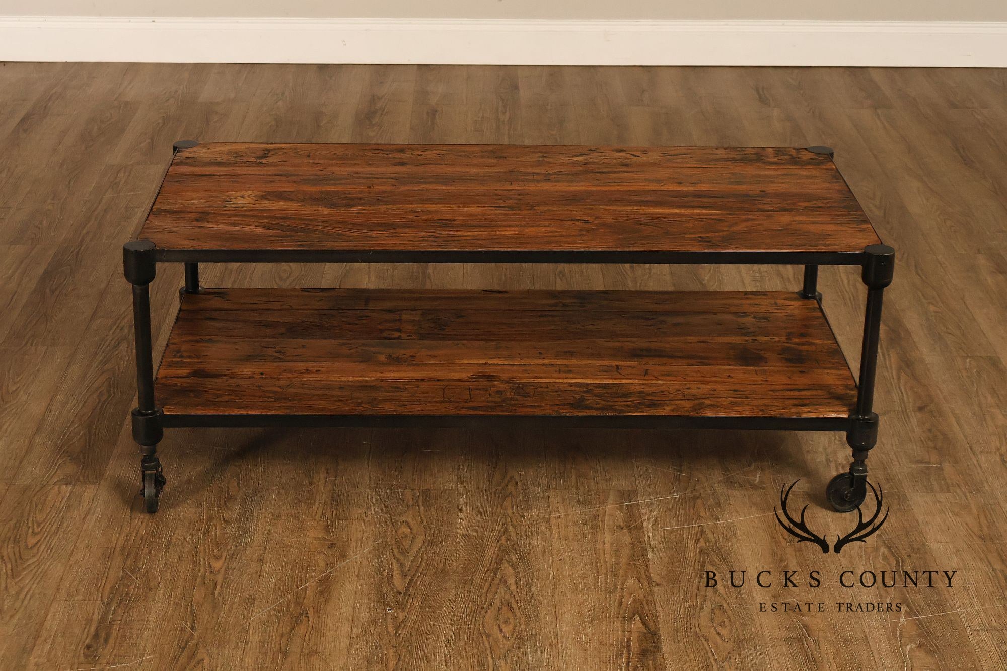 Industrial Style Two-Tier Rolling Coffee table