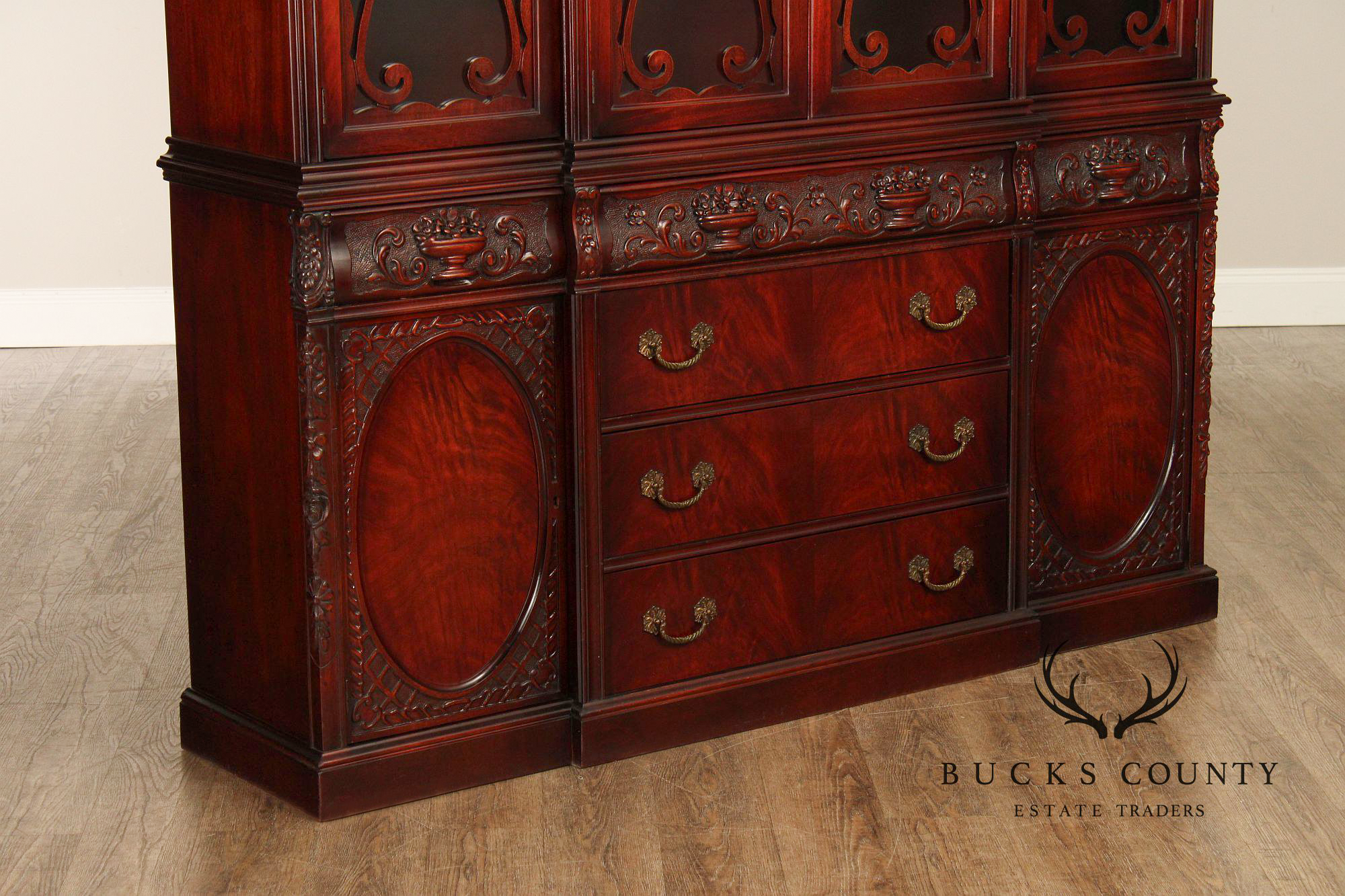 1940's Vintage Carved Mahogany China Cabinet