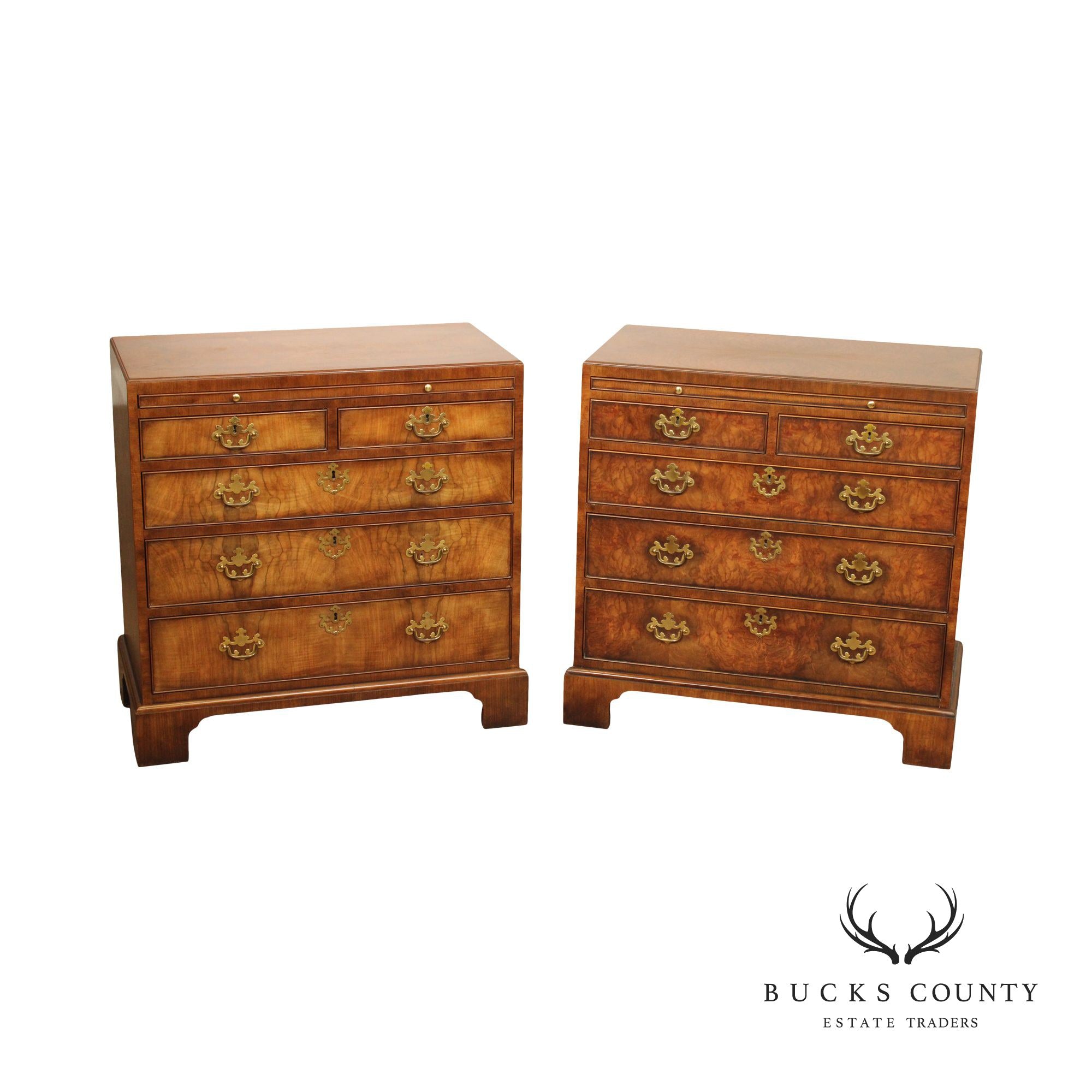 Baker Collector's Edition Georgian Style Walnut Bachelors Chest Pair