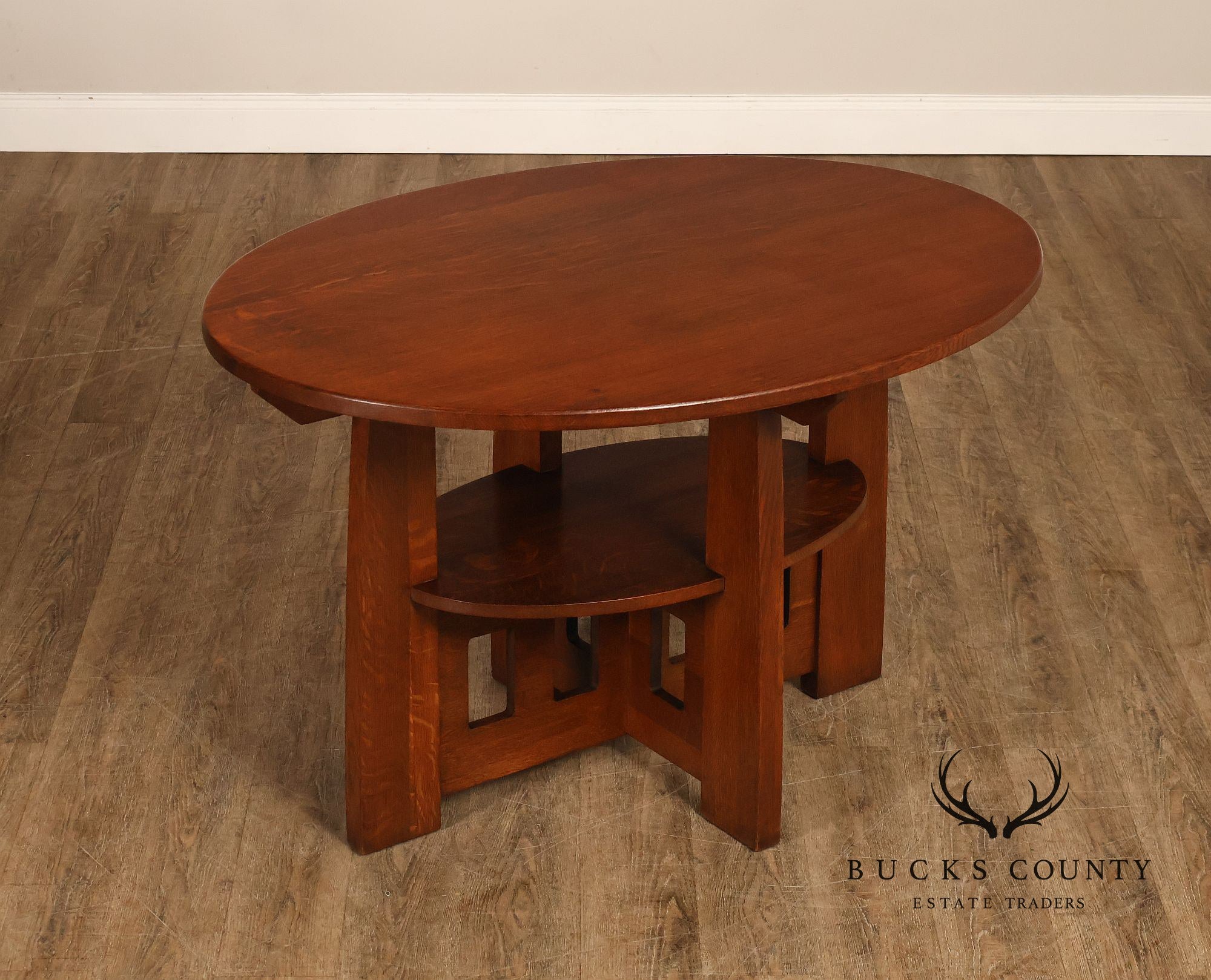 Limbert Arts And Crafts Antique Oak Double Oval Center Table Model 158