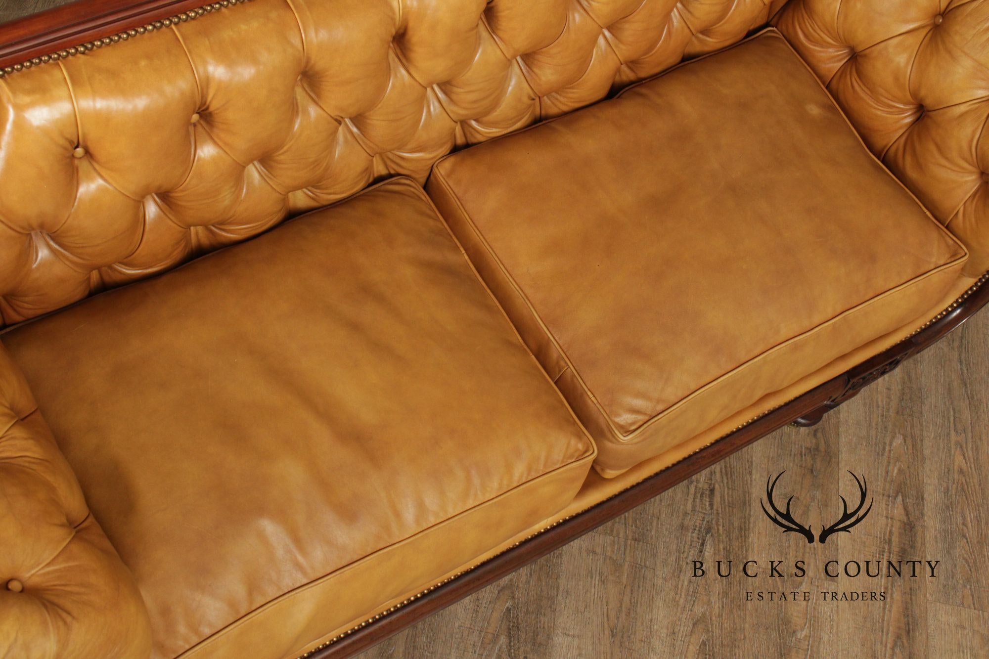 Antique English Regency Mahogany and Tufted Leather Sofa