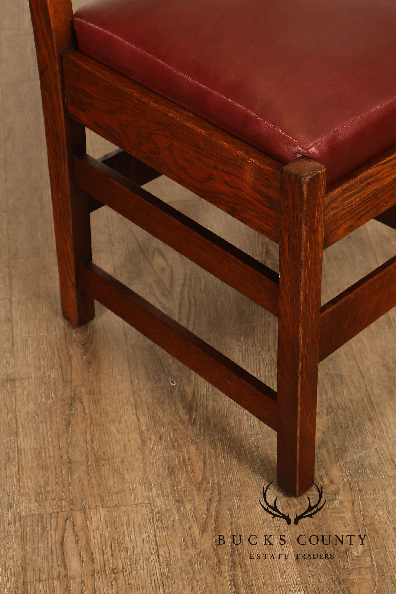 Antique L. & J. G. Stickley Set Of Four Oak Ladder Back Dining Chairs  #800