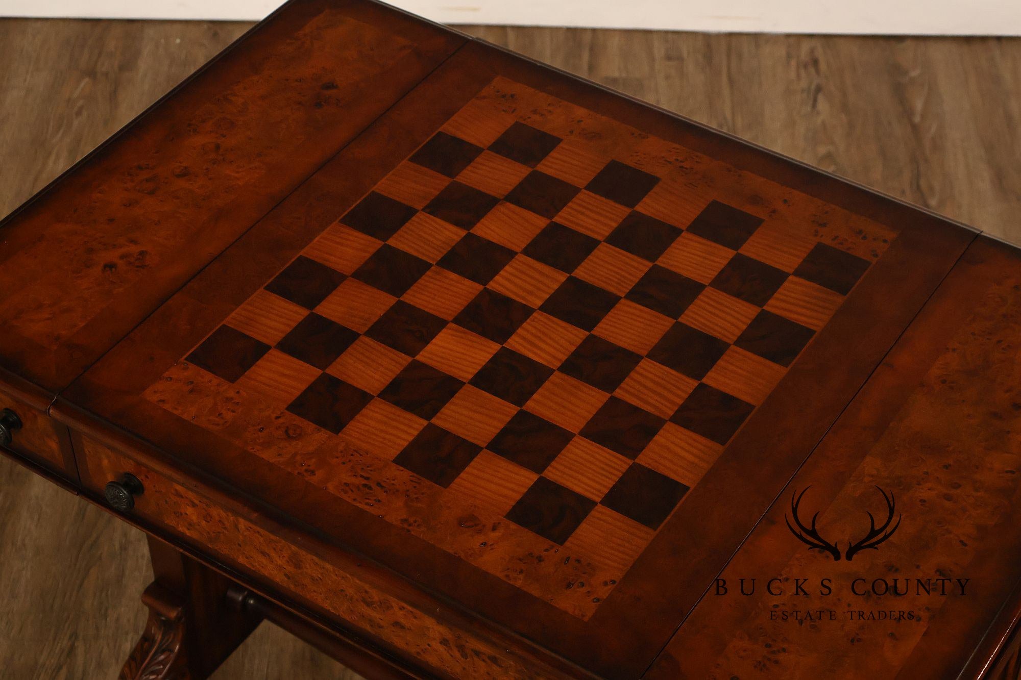 Theodore Alexander Mahogany Burl Wood Game Table