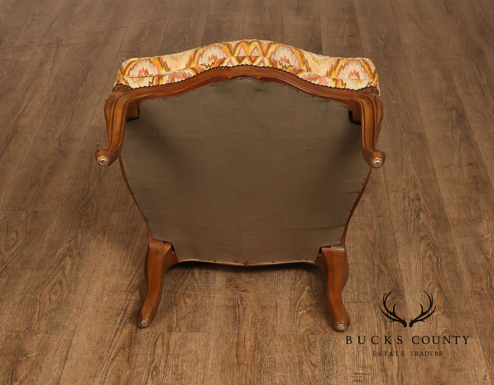 Baker Furniture French Style High Back Upholstered Wingback Armchair with Nailhead Trim