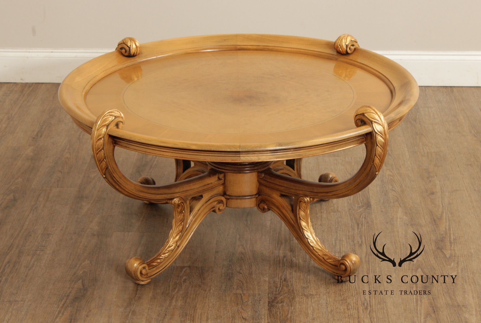 Colombo Mobili Round Italian Carved Partial Gilt Coffee Table