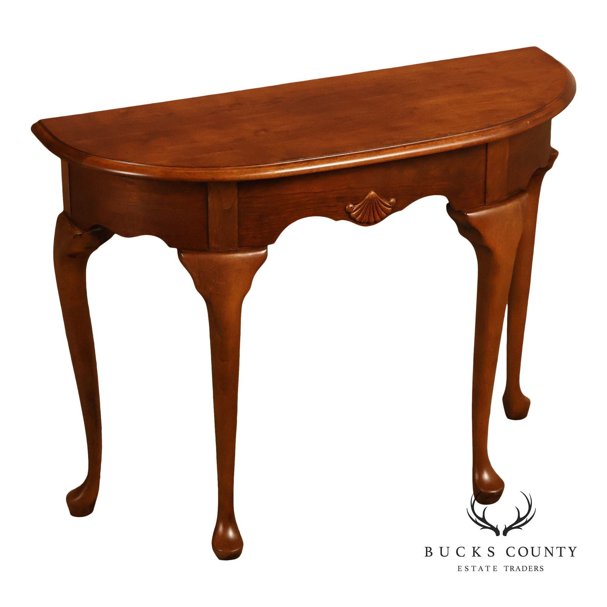 Queen Anne Style Narrow Cherry Demilune Console